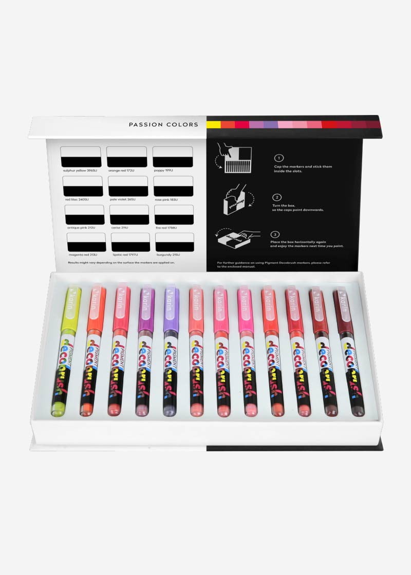 Karin Pigment Decobrush Markers - Set of 12, Passion Colors