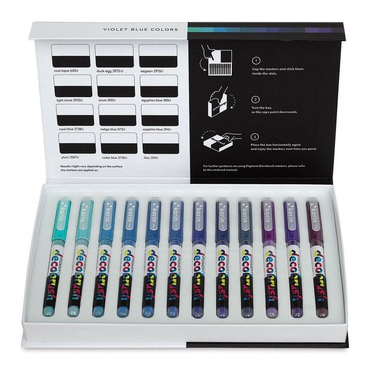 Karin Pigment Decobrush Markers - Set of 12, Violet Blue Colors