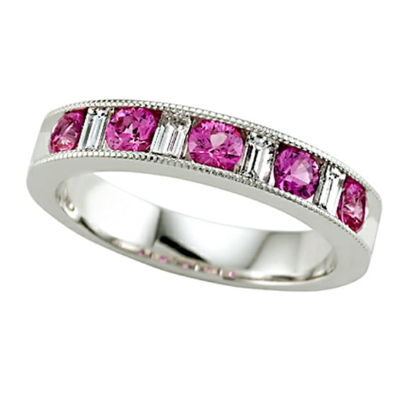 Karina B� Diamond Baguette and Pink Sapphire Round Band W/milgrain