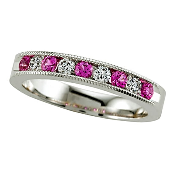 Karina B� Diamond and Pink Sapphire Band With Milgrain
