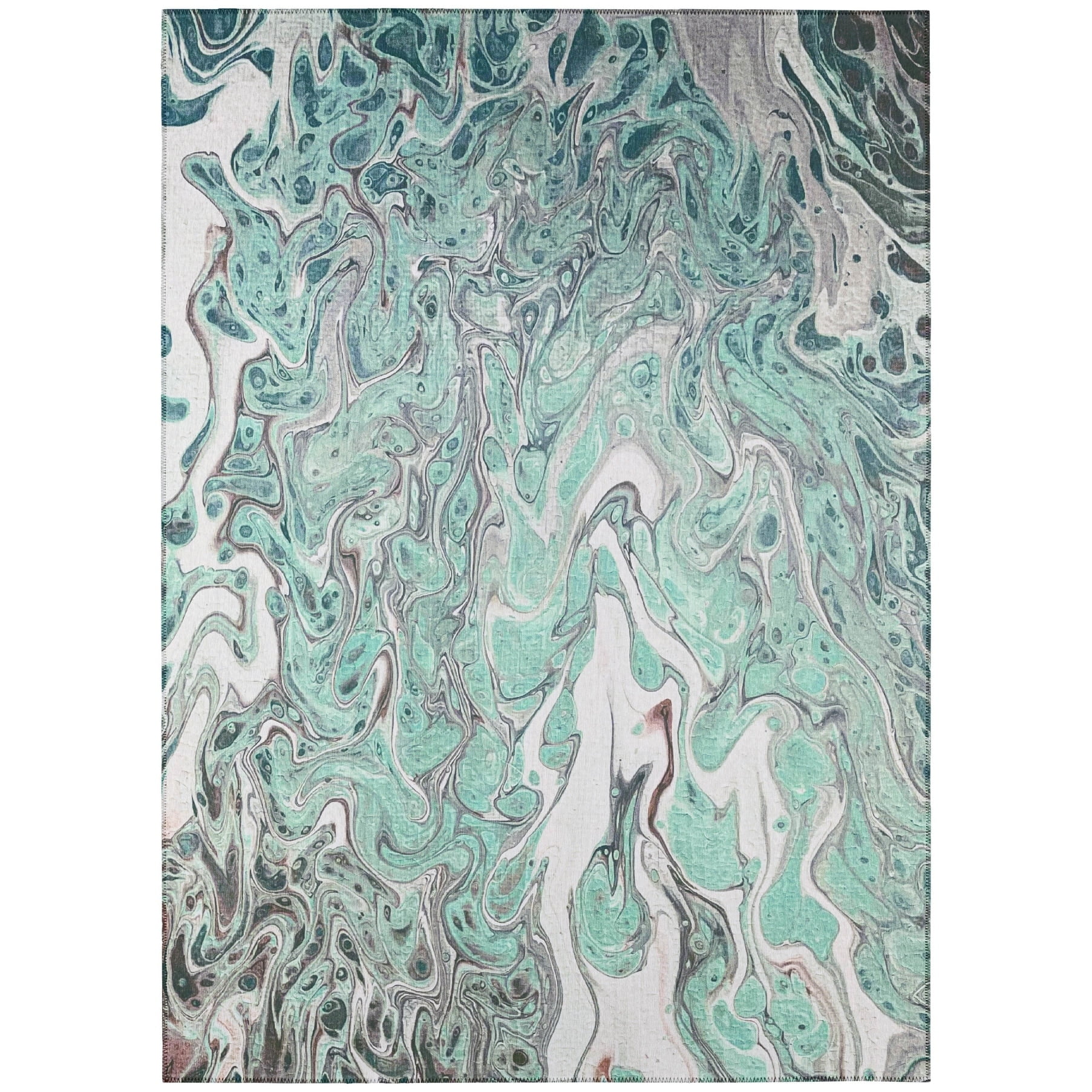 Mint and Ivory Abstract Washable Chenille Area Rug 3' x 5'