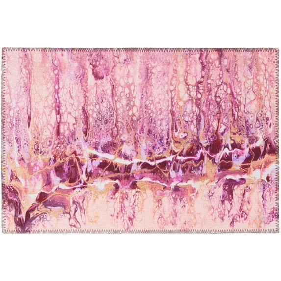 Karina Pink Contemporary Artistic Color Splash 1'8" x 2'6" Non-Skid Accent Rug
