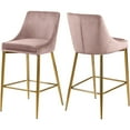 thumbnail image 1 of Karina Pink Velvet Stool, Set of 2-Color:Pink Velvet,Finish:Gold,Style:Contemporary, 1 of 5