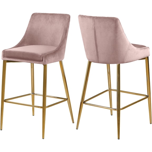 Karina Pink Velvet Stool, Set of 2-Color:Pink Velvet,Finish:Gold,Style:Contemporary