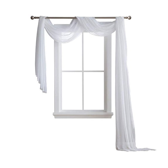 Karina Semi-Sheer Window Scarf Elegant Home Decor Window Treatments - Add to Window Curtains for Enhanced Effect (54" W x 216" L, White)