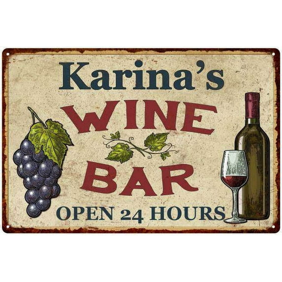 Karina's Rustic Wine Bar Sign Wall Decor Kitchen Gift 16 x 24 Matte Finish Metal 116240056406