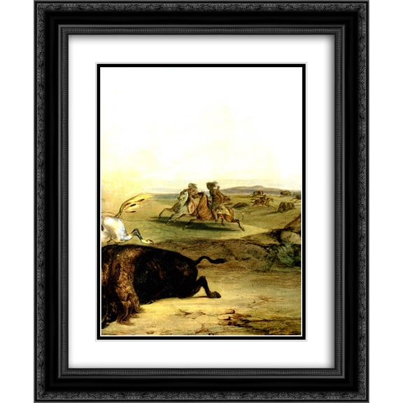 Karl Bodmer 2x Matted 20x24 Black Ornate Framed Art Print 'Indians Hunting The Bison [ Right ]'