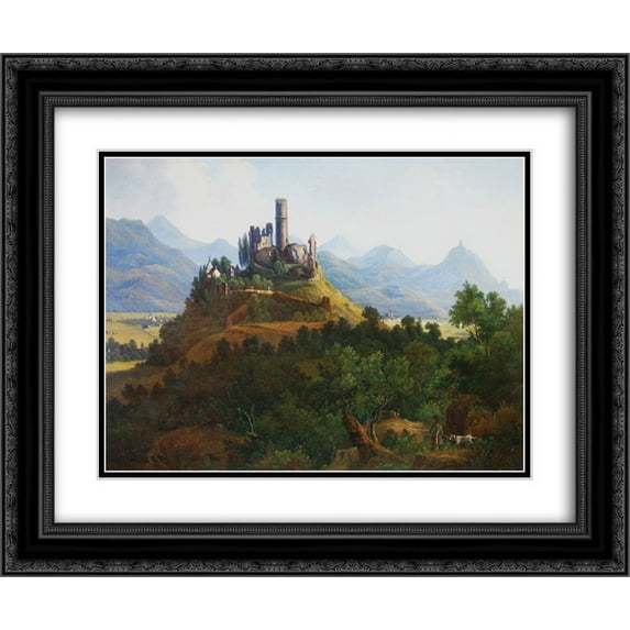 Karl Bodmer 2x Matted 24x20 Black Ornate Framed Art Print 'View of the Godesburg and the Seven Mountains'