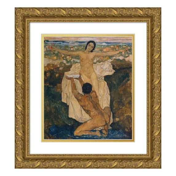 Karl Borschke 12x14 Gold Ornate Wood Frame and Double Matted Museum Art Print Titled - At the Source of Life (1930)