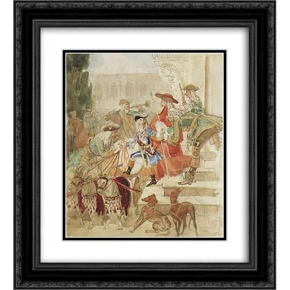 Karl Bryullov 2x Matted 20x22 Black Ornate Framed Art Print 'Walk of Louis XV in Childhood'