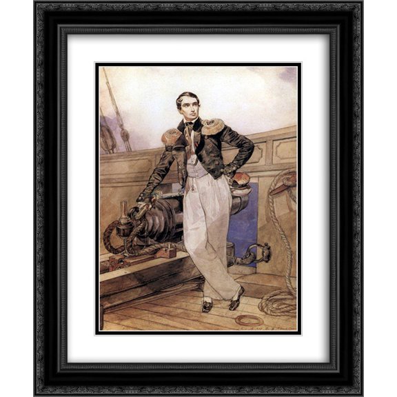 Karl Bryullov 2x Matted 20x24 Black Ornate Framed Art Print 'Portrait of V. A. Kornilov on Board the Brig Themistocles'