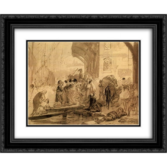 Karl Bryullov 2x Matted 24x20 Black Ornate Framed Art Print 'Harbour in Constantinople'