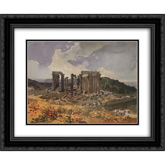 Karl Bryullov 2x Matted 24x20 Black Ornate Framed Art Print 'Temple of Apollo in Phigalia'