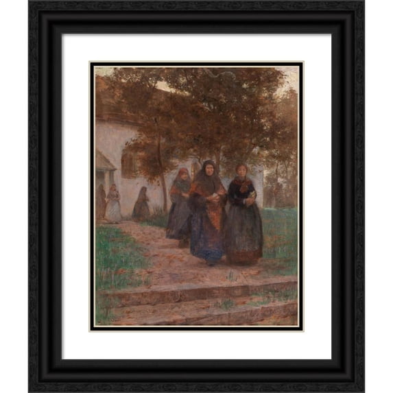 Karl Friedrich Gsur 15x18 Black Ornate Wood Framed Double Matted Museum Art Print Titled - With Church Aisle