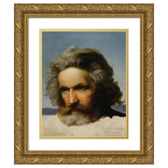 Karl Friedrich Lessing 12x14 Gold Ornate Wood Frame and Double Matted Museum Art Print Titled - Study of a Bearded Man