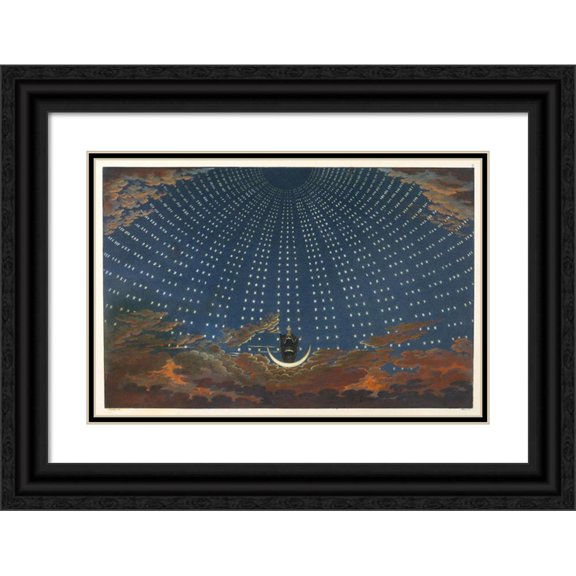 Karl Friedrich Schinkel 24x17 Black Ornate Framed Double Matted Museum Art Print Titled: Design for the Magic Flute; the Hall of Stars in the Palace of the Queen of the Night, Act