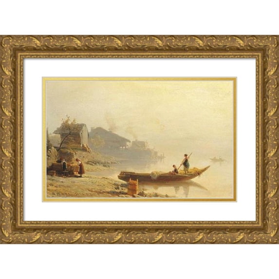 Karl Girardet 24x16 Gold Ornate Framed and Double Matted Museum Art Print Titled - Unloading the Catch