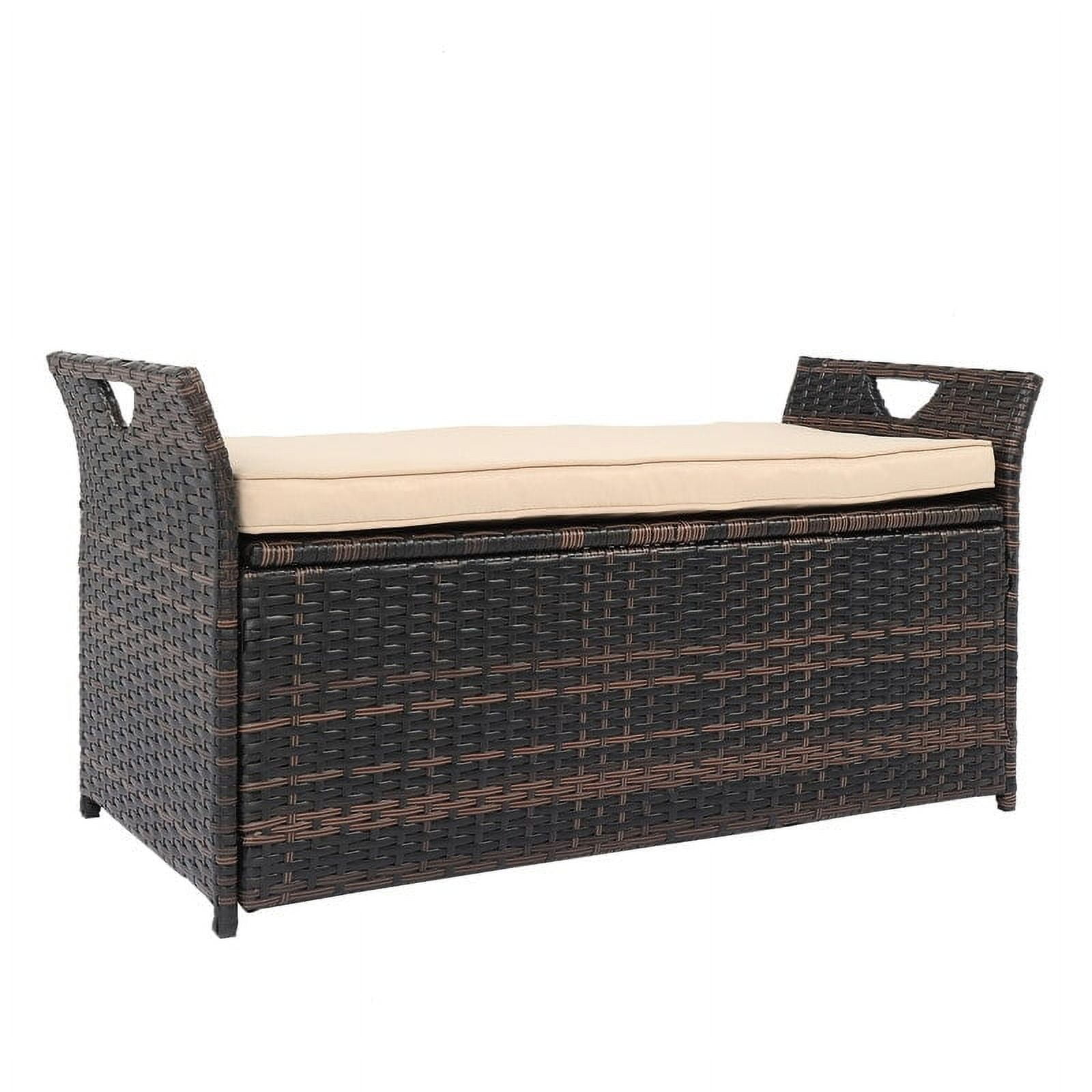 Karl Home Patio Garden Brown PE Rattan Wicker Storage Bench with ...