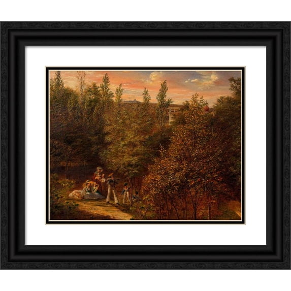 Karl Joseph Aloys Agricola 18x15 Black Ornate Wood Framed Double Matted Museum Art Print Titled - Tree Landscape with Family and Children (Approx. 1820)