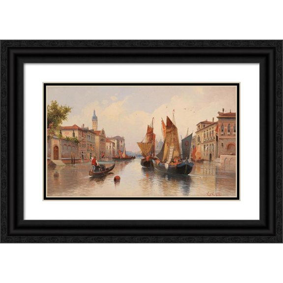 Karl Kaufmann 18x12 Black Ornate Wood Framed Double Matted Museum Art Print Titled - Venetian Motif