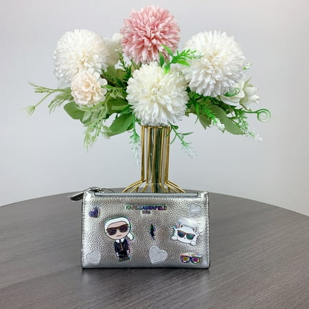 Karl Lagerfeld LH3NP8BQ BIFOLD CARD CASE OIL SLICK CATE PINS IN SILVER