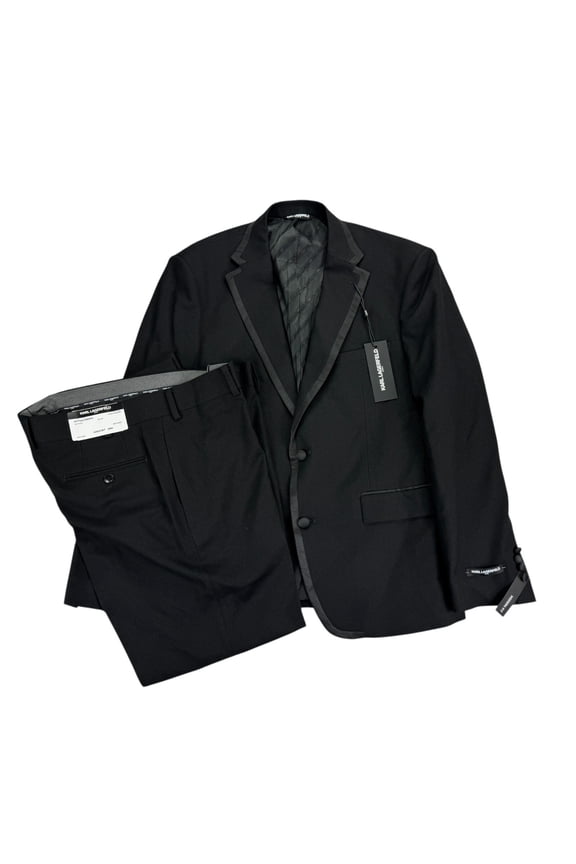 Karl Lagerfeld Men's Acton 2-Piece Tuxedo Modern Fit Suit Black B4HP $495 (42,Short,35 in)