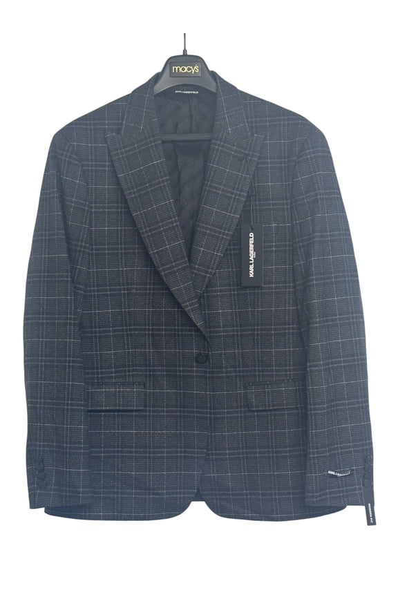 Men's Black Plaid Modern-Fit Sport Jacket Blazer B4HP $295 (36,Short)