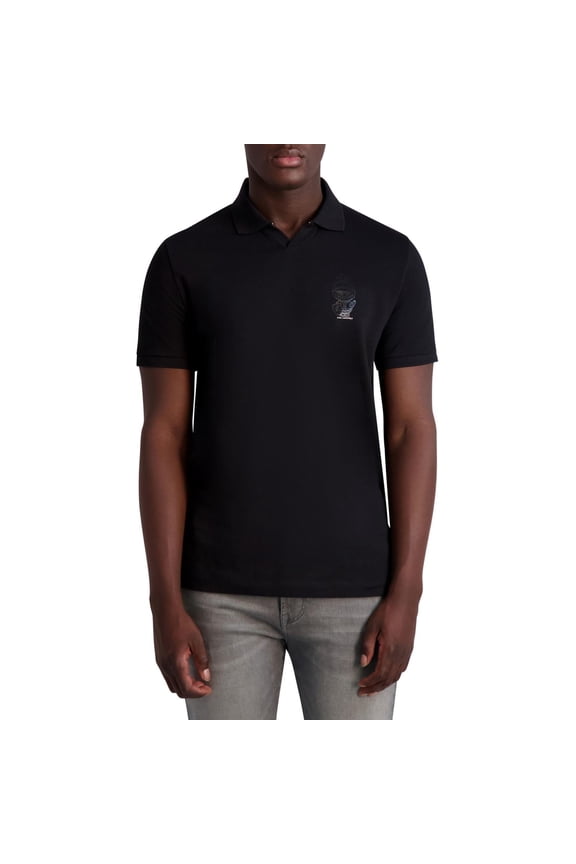 Karl Lagerfeld Mens Printed Micro Pique Polo Shirt, Black, Small
