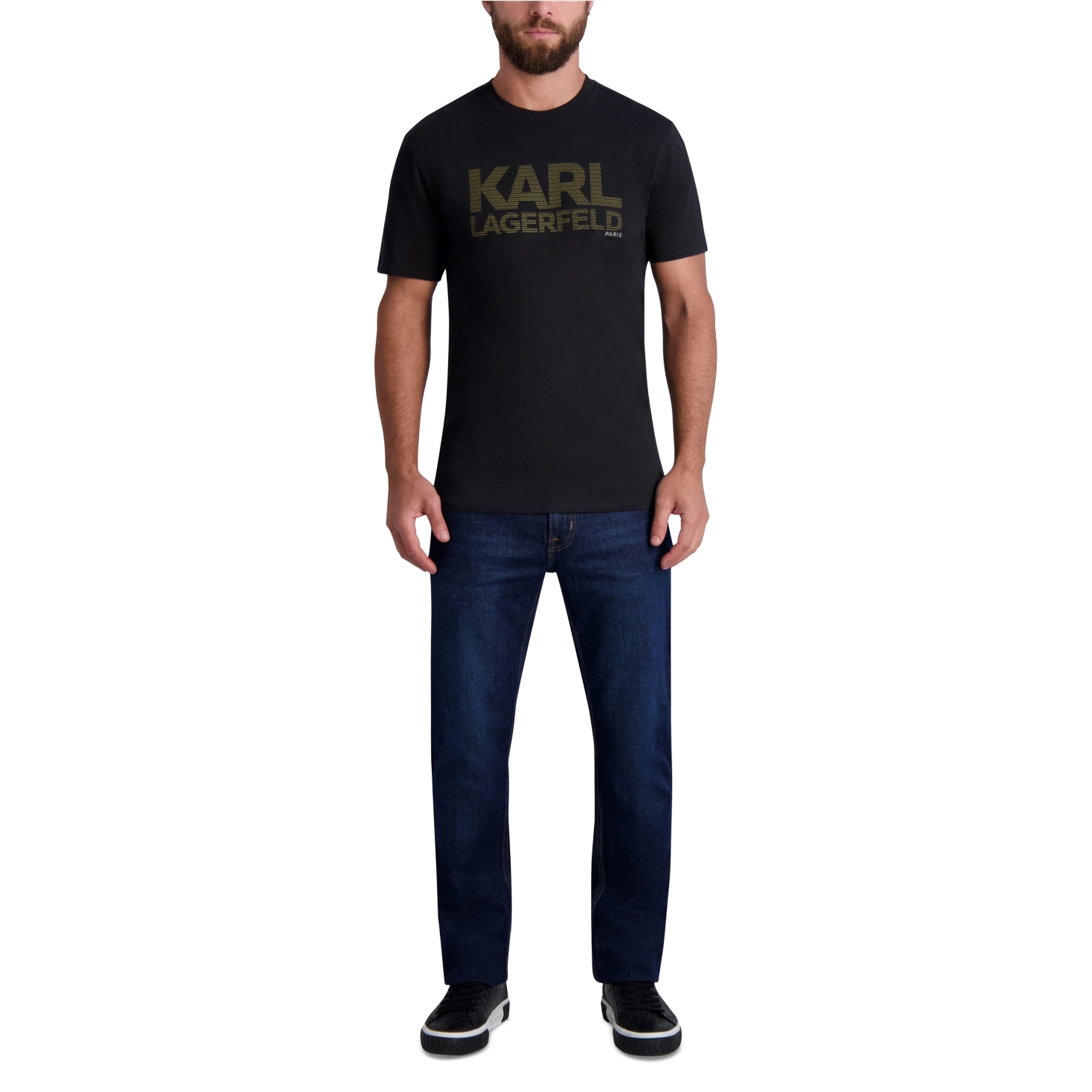 Karl Lagerfeld Mens Slim Fit Textured Logo Graphic T-Shirt, Black, XX-Large