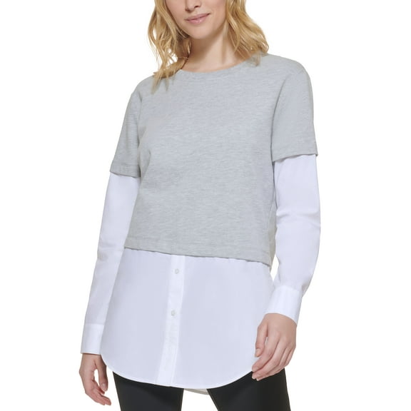Karl Lagerfeld Paris Layered Look Top Light Heather Grey/White M