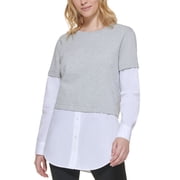 Karl Lagerfeld Paris Layered Look Top Light Heather Grey/White M