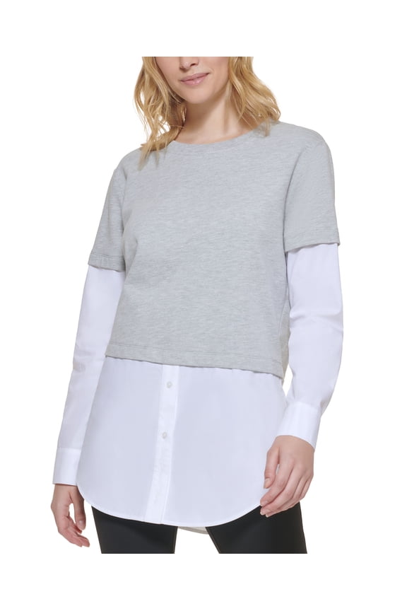 Layered Look Top Light Heather Grey/White M