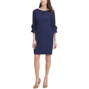 Karl Lagerfeld Paris Scuba Crepe 3/4 Ruffle Sleeve Sheath Dress Eclipse 2