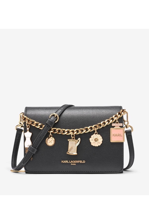 The Lourdes Swag Chain Crossbody Bag Black/Gold