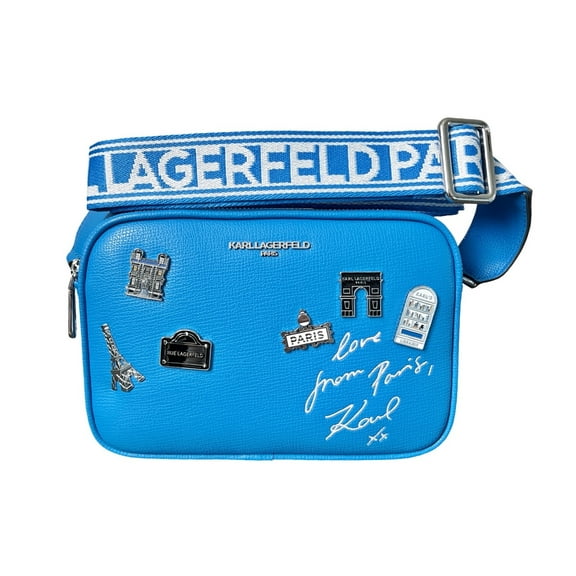 Karl Lagerfeld Paris Women's Maybelle Camera Crossbody Bag Travel Print With Pins In Blue