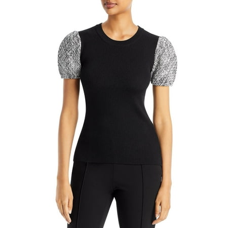 Karl Lagerfeld Paris Women's Tweed Sleeve Ribbed Knit Sweater Black XXS B4HP $79