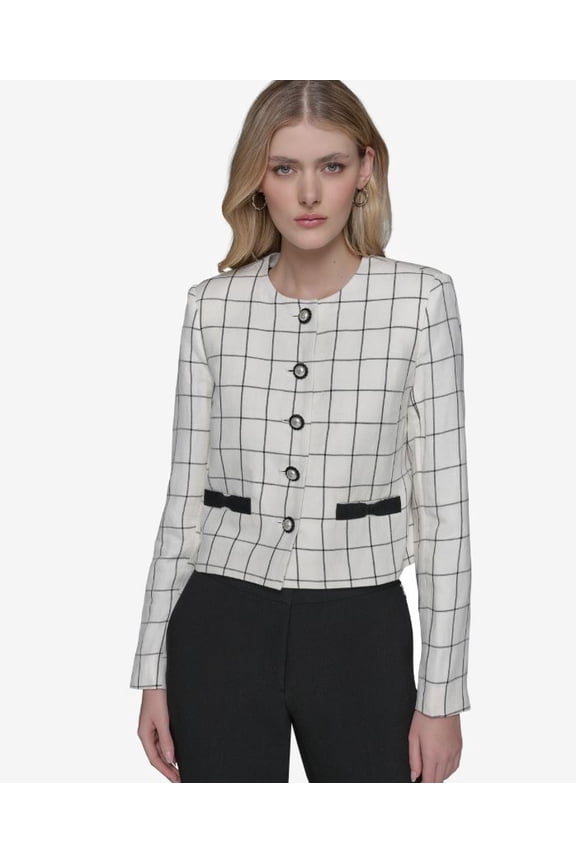 Women's Windowpane-Print Jacket ,14
