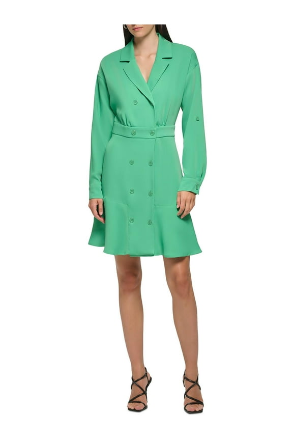 Women's Button Ruffled Blazer Dress Green 8