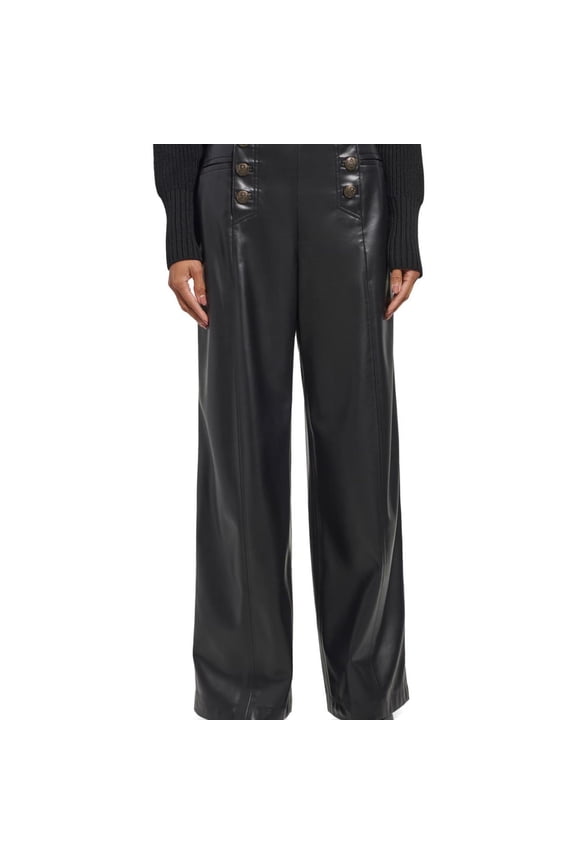 Karl Lagerfeld Womens Faux Leather Sailor Casual Trouser Pants, Black, 12