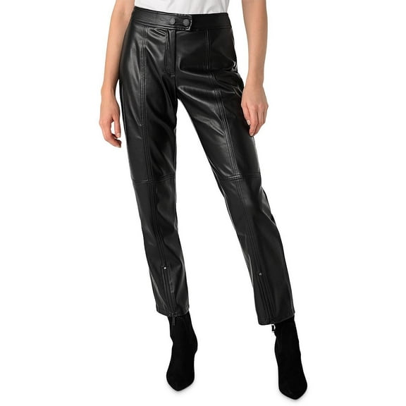 Karl Lagerfeld Paris Womens Cross Tab Zipper Hem Faux Leather Pants Black 12