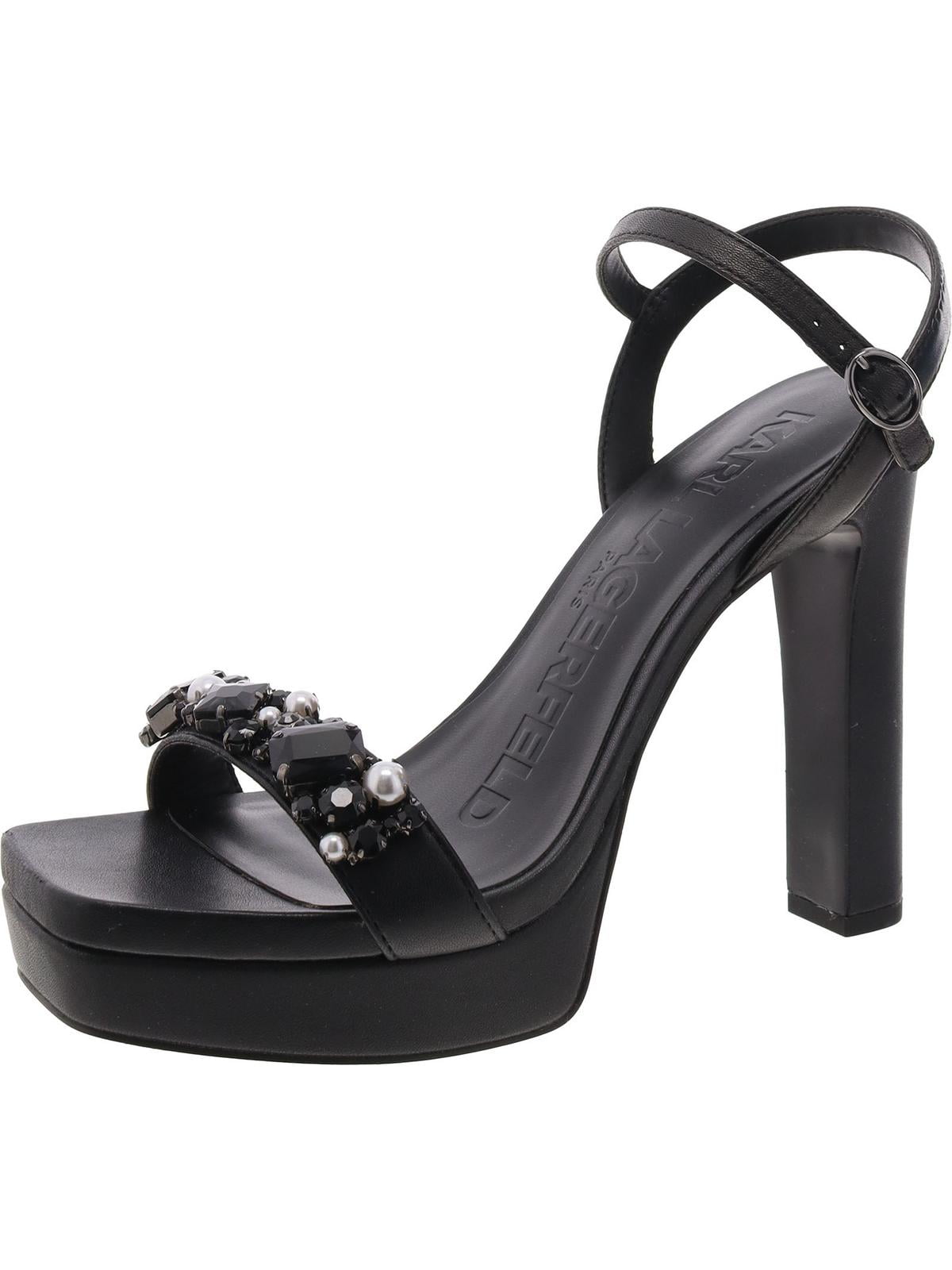 Karl Lagerfeld Paris Womens Jala Leather Embellished Ankle Strap