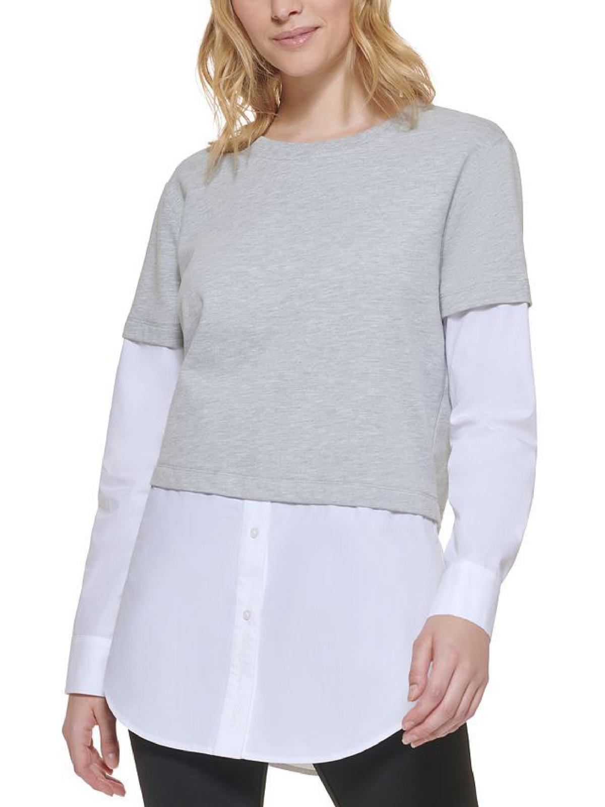 Karl Lagerfeld Paris Womens Layered Heathered Pullover Top