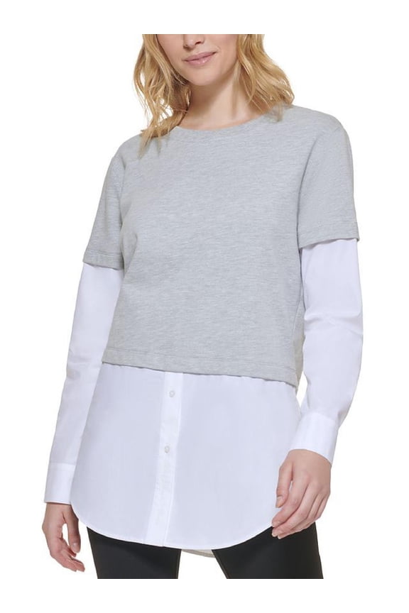 Womens Layered Heathered Pullover Top