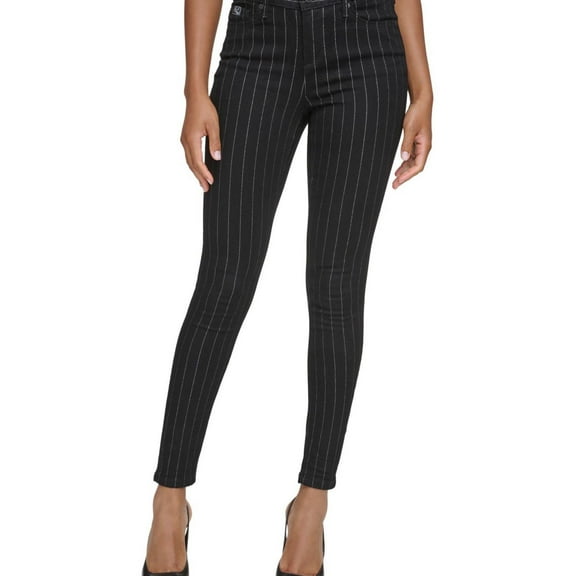 Karl Lagerfeld Womens Metallic Slim Fit Jeans, Black, 16