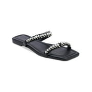 Karl Lagerfeld Paris Womens Payzlee Faux Leather Rhinestone Slide Sandals