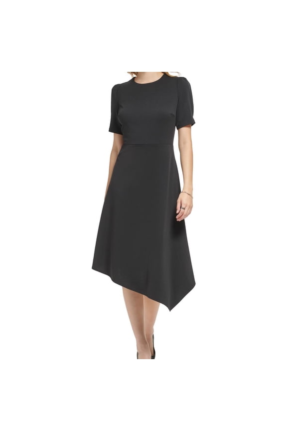 Karl Lagerfeld Womens Asymmetrical Midi Dress, Black, 6