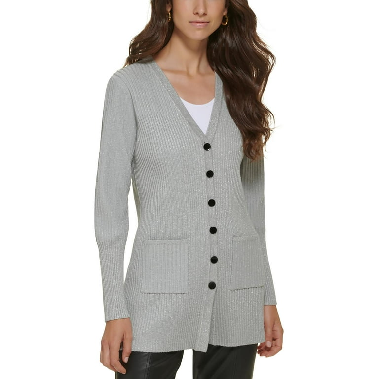 Karl Lagerfeld Paris Womens Ribbed Metallic Cardigan Sweater Walmart