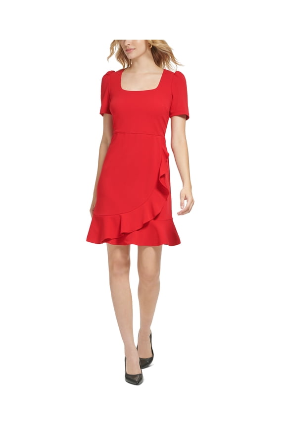 Womens Ruffled A-Line Dress Admiral Red 4