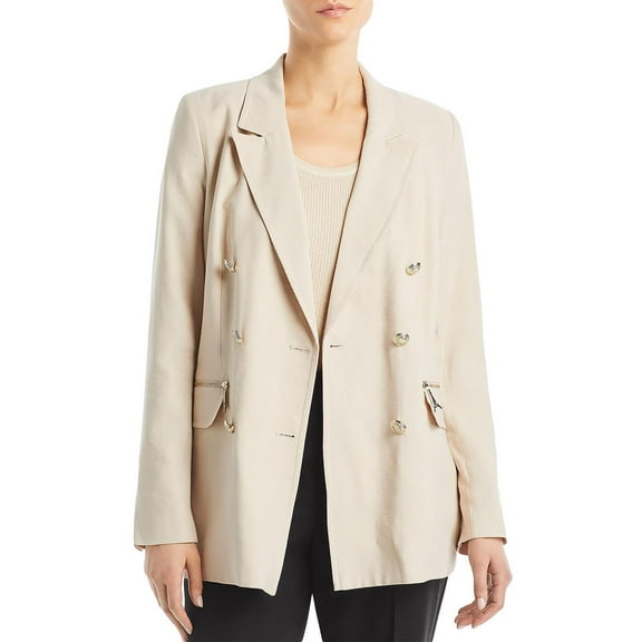 Women's Zip-Pocket Double-Breasted Blazer Bone 10