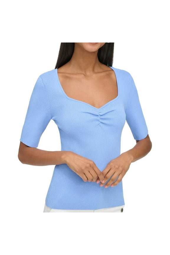 Womens Sweetheart Neck Fitted Pullover Sweater